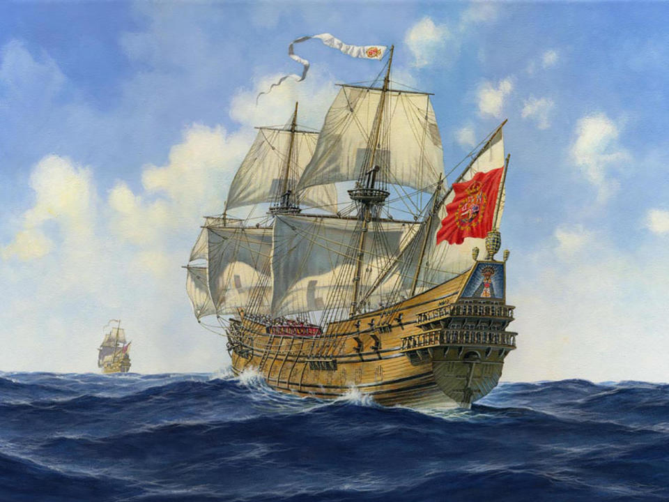 The Spanish treasure ship Nuestra Señora de las Maravillas collided with another ship and sunk in January 1656.  / Credit: Allen Exploration