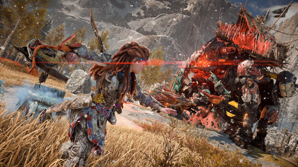 Aloy fighting a Tremortusk in Horizon Forbidden West.