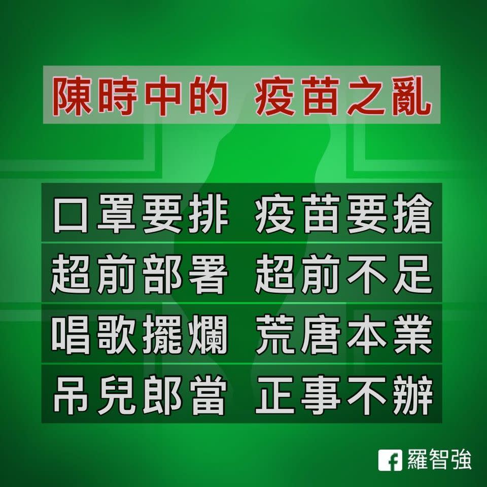 羅智強痛批陳時中疫苗政策出錯   圖:擷取自臉書