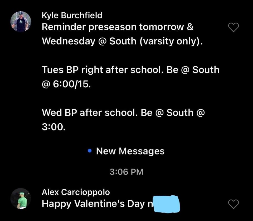 Text message by former Fort Myers High assistant baseball coach Alex Carcioppolo.