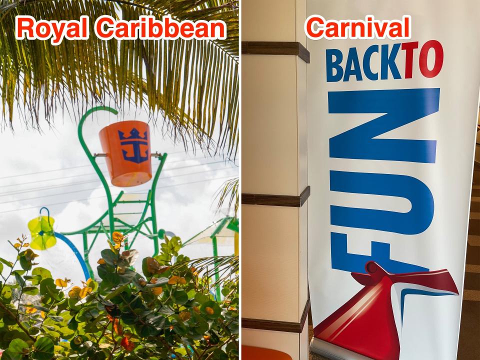 Logos on Royal Caribbean (L) and Carnival (R) ships
