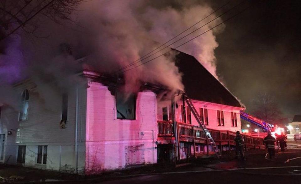 The fire at the Martin Luther King Jr. Community Presbyterian Church in Springfield on December 28, 2020. / Credit: Springfield Massachusetts Fire Department/Twitter