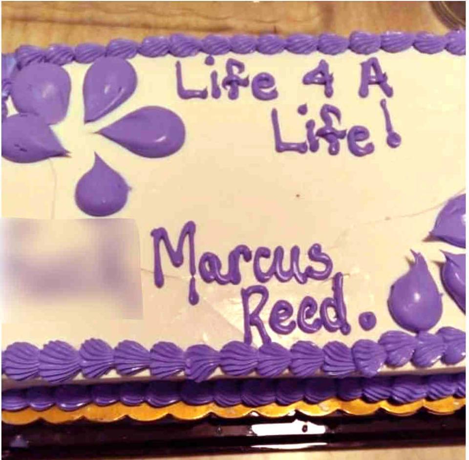 The family of Patricia Woods celebrated with cake Monday, Nov. 29 when Marcus Reed, 30, was sentenced to 15 years to life in prison for her murder April 17, 2020, at her Westwood apartment. Woods' two young children were present when Reed shot their mother. Woods' mother Tracey Jones said the cake's purple icing represents domestic violence awareness, and purple was Woods' favorite color.