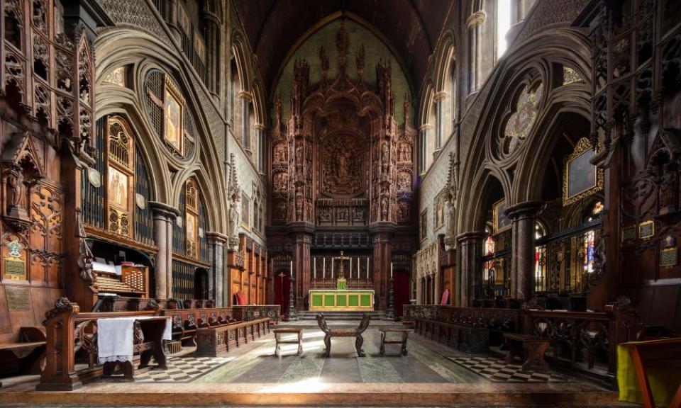 The interior and astonishing reredos of St Cuthberts, Earls Court.