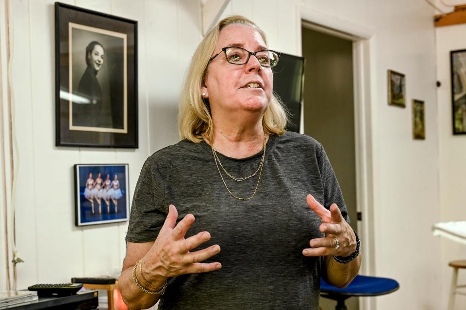 Patrice Van Voorhees talks about her mother Theda Assiff-MacGriff on Monday, July 17, 2023, at Van Voorhees' business The Studio Performing Arts Center in East Lansing.