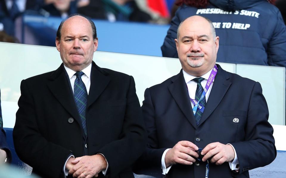 Mark Dodson (R), CEO of the Scottish Rugby Union looks on prior to the 2020 Guinness Six Nations match between Scotland and France at Murrayfield on March 08 - GETTY IMAGES