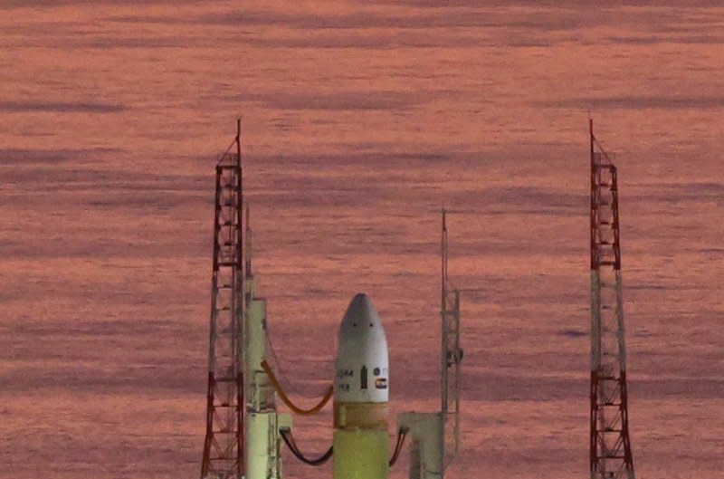 Japan's new H3 rocket stands on the launch pad at dawn at the Tanegashima Space Centerin Feb. 2023 located on Tanegashima island, Kagoshima Prefecture in southwestern Japan. Despite the ignition of the H3 rocket's main engine, the boosters failed to ignite forcing the cancellation of the launch. Photo Provided by JIJI Press/EPA-EFE