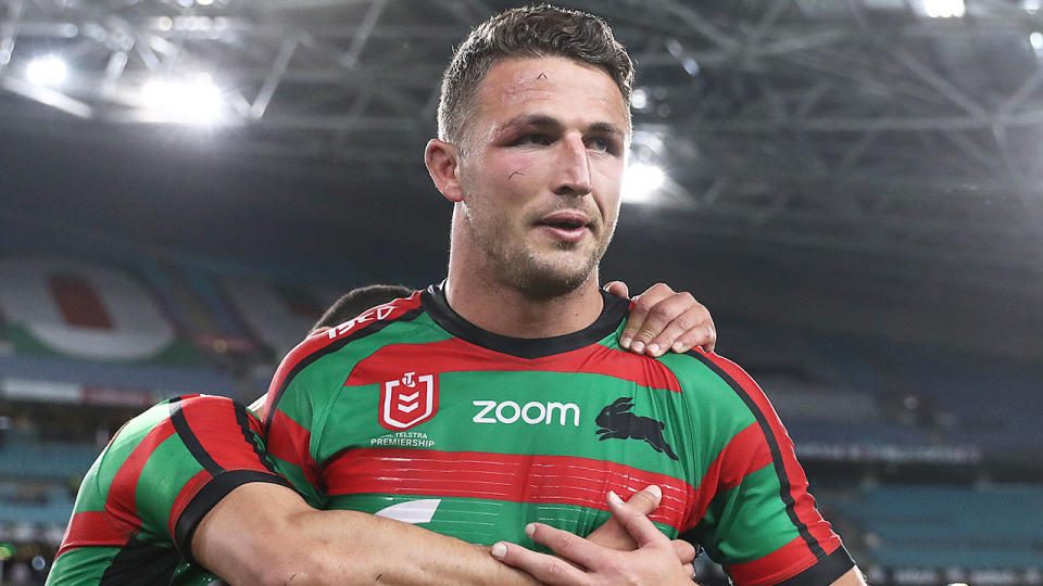 Pictured here, Sam Burgess during a game for NRL team the South Sydney Rabbitohs.