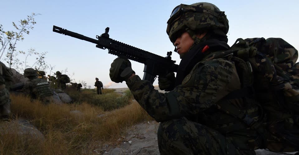 Elemento de la Marina en ejercicio, con arma