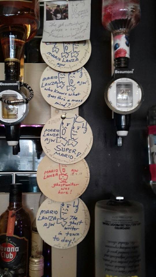 The mysterious artist had been leaving "calling cards", usually in the form of beer coaster art in pubs, shops, bus stops and libraries for nearly half a century. Source: Facebook 