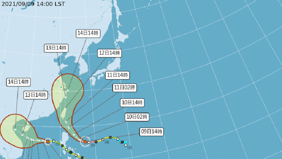 颱風預測路徑。（圖／翻攝自中央氣象局）