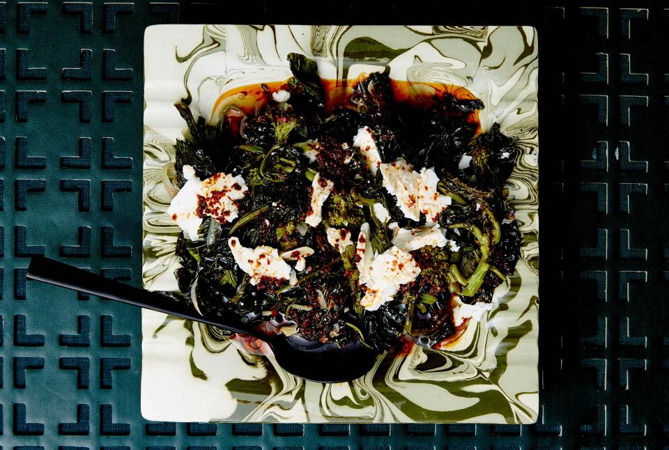 Braised Greens with Aleppo Oil and Feta
