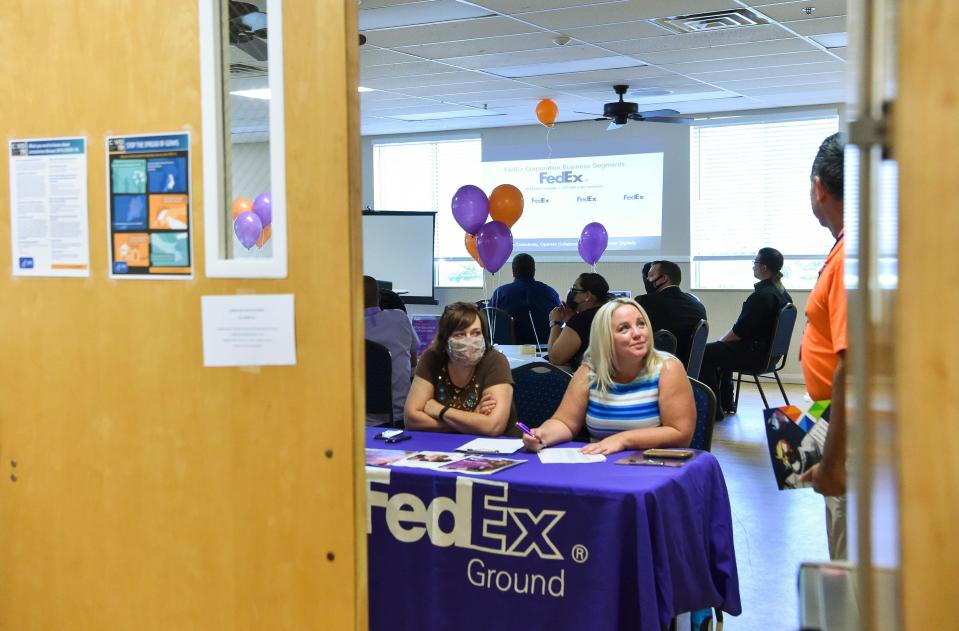 Over 100 people attend the FedEx Ground job fair on Saturday, July 31, 2021, at the Port St. Lucie Community Center. FedEx was looking to fill multiple full and part-time operations managers and maintenance technicians for the new 245,000-square-foot regional FedEx sorting facility at Tradition's Legacy Distribution Park in Port St. Lucie.