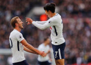 Soccer Football - Premier League - Tottenham Hotspur vs Liverpool - Wembley Stadium, London, Britain - October 22, 2017 Tottenham's Son Heung-min celebrates scoring their second goal with Harry Kane