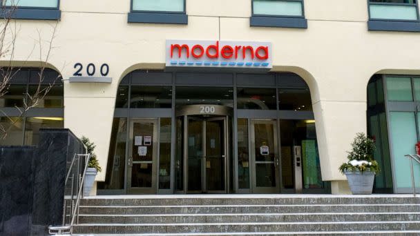 PHOTO: In this Feb. 13, 2021, file photo, the headquarters of pharmaceutical company Moderna is shown in Cambridge, Mass. (Gado via Getty Images, FILE)