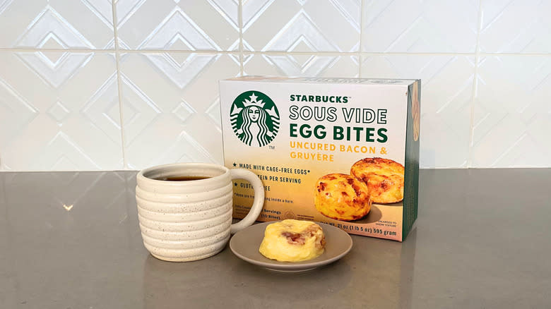 Starbucks egg bites with white mug