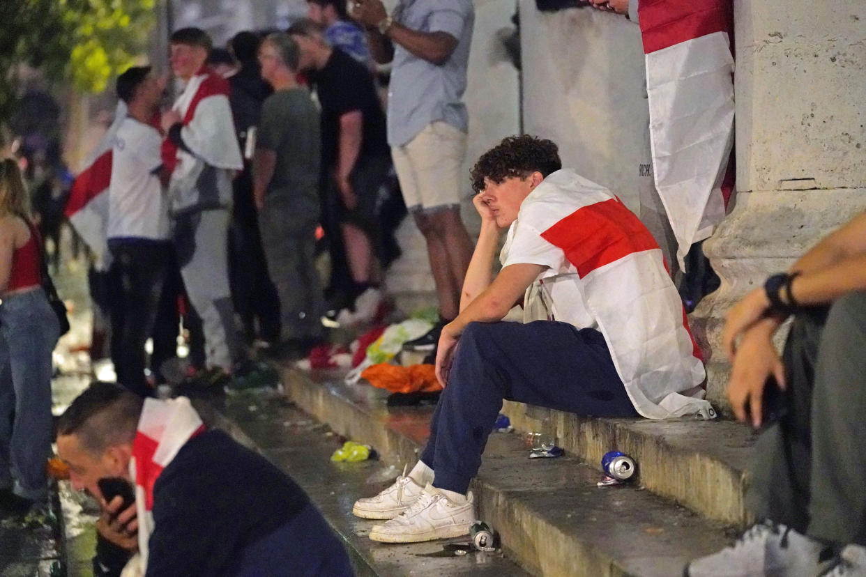 A dejected fan in London's Trafalgar Square after Italy won the UEFA Euro 2020 Final against England when the game was decided on penalties. Picture date: Sunday July 11, 2021.