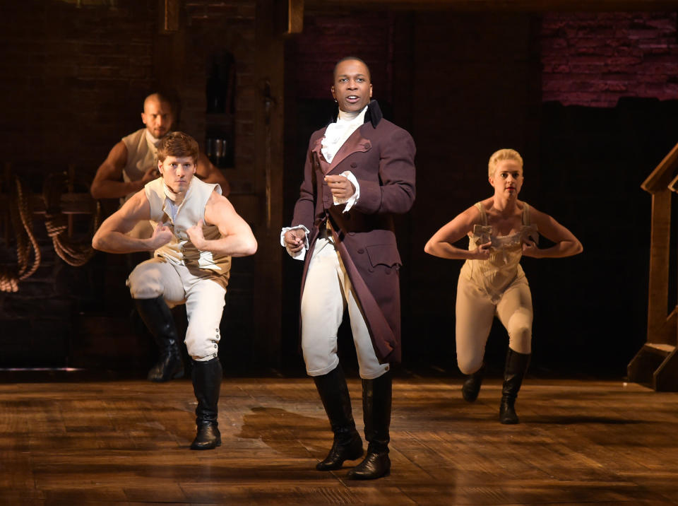 NEW YORK, NY - FEBRUARY 15:  Actor Leslie Odom, Jr. performs on stage during 'Hamilton' GRAMMY performance for The 58th GRAMMY Awards at Richard Rodgers Theater on February 15, 2016 in New York City.  (Photo by Theo Wargo/WireImage)