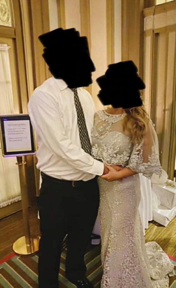 A Reddit user has taken to the website to share her shock after seeing a photo of a couple at a wedding. Photo: Reddit