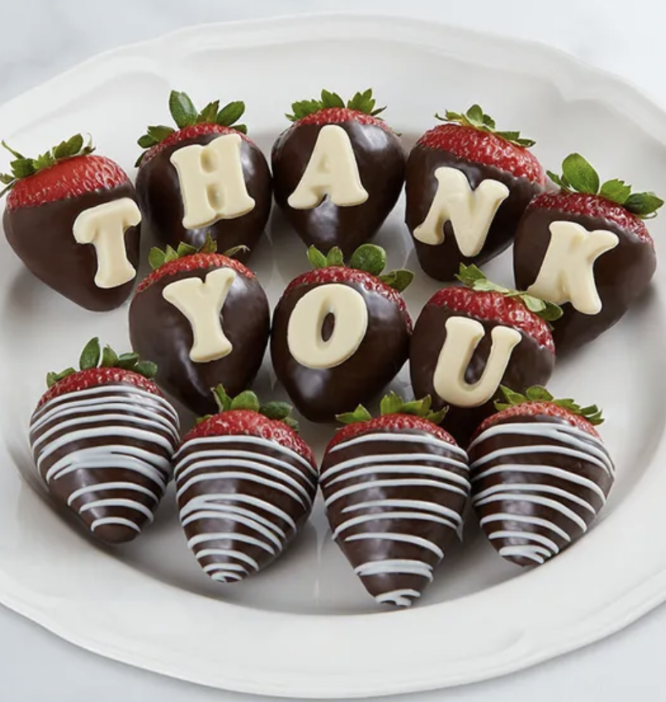 <p><a href="https://go.redirectingat.com?id=74968X1596630&url=https%3A%2F%2Fwww.berries.com%2Fthank-you-chocolate-covered-strawberries-192586&sref=https%3A%2F%2Fwww.thepioneerwoman.com%2Fhome-lifestyle%2Fg41887539%2Fthank-you-gifts%2F" rel="nofollow noopener" target="_blank" data-ylk="slk:Shop Now;elm:context_link;itc:0;sec:content-canvas" class="link ">Shop Now</a></p><p>Thank You Chocolate Covered Strawberries</p><p>berries.com</p><p>$59.99</p><span class="copyright">Shari's Berries </span>