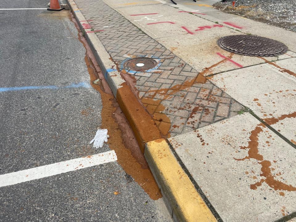 Brown stains can be seen leading from a Loch Arbour manhole inspected by JCP&L which resulted in sediment-filled water getting pumped into Deal Lake. June 23, 2022
