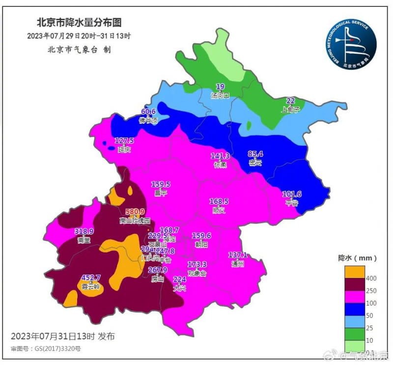<cite>北京西、南區連日暴雨。（圖／翻攝自微博／氣象北京）</cite>