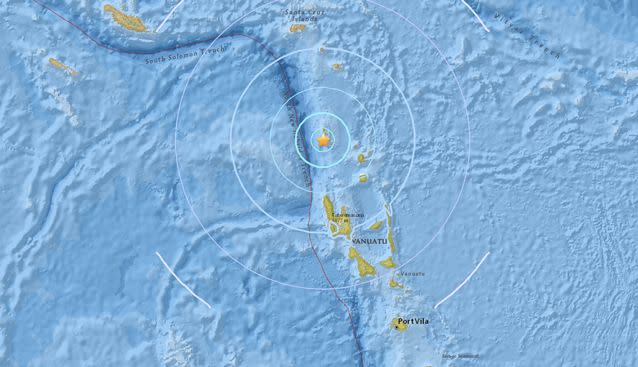 The quake struck more than 120km off the north coast of Vanuatu. Source: USGS