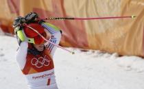 Alpine Skiing – Pyeongchang 2018 Winter Olympics – Women’s Giant Slalom – Yongpyong Alpine Centre - Pyeongchang, South Korea – February 15, 2018 - Mikaela Shiffrin of the U.S. reacts. REUTERS/Mike Segar
