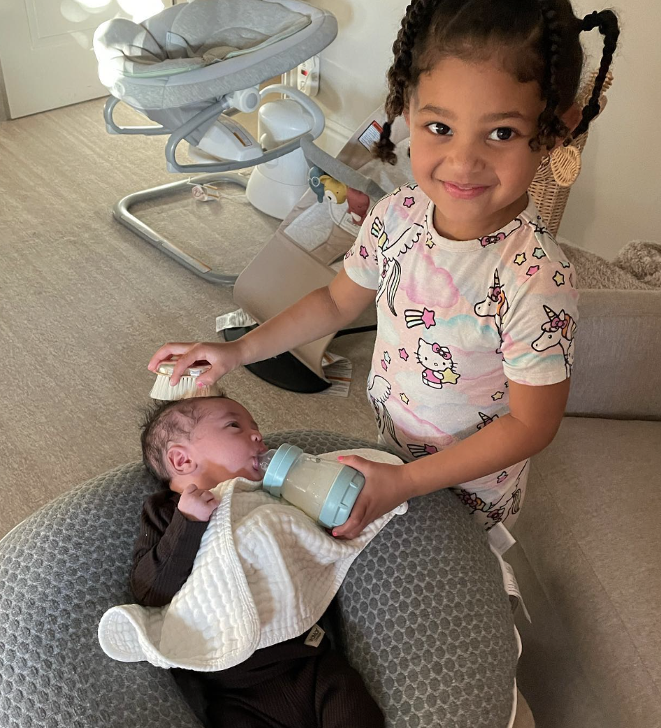 Kylie Jenner&#39;s daughter Stormi bonds with her younger brother in a photo that her mom shared in May 2023. (Photo: Instagram) 