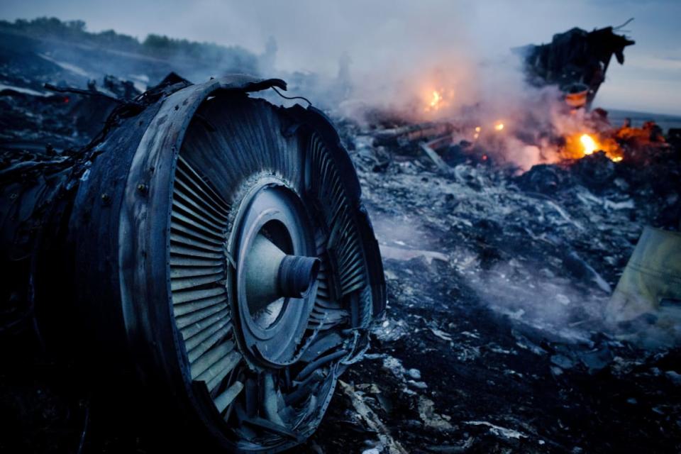 <div class="inline-image__caption"><p>Debris from Malaysia Airlines Flight 17 is shown smoldering in a field July 17, 2014 in Grabovo, Ukraine near the Russian border. Flight 17, on its way from Amsterdam to Kuala Lumpur and carrying 295 passengers and crew, is believed to have been shot down by a surface-to-air missile, according to U.S. intelligence officials and Ukrainian authorities quoted in published reports. The area is under control of pro-Russian militias. </p></div> <div class="inline-image__credit">Pierre Crom/Getty</div>