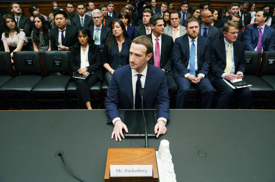 Some ‘splainin’ to do. Facebook CEO Mark Zuckerberg testifying before Congress in April. (AP Photo/Andrew Harnik)