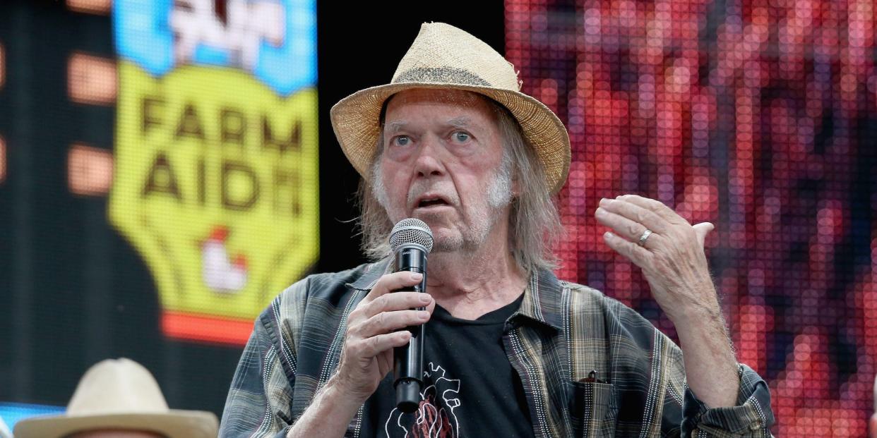 Neil Young attends a press conference for Farm Aid 34 at Alpine Valley Music Theatre on September 21, 2019 in East Troy, Wisconsin.