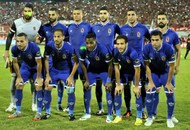 Egypt's Al Ahly players pose for a photo prior to the start of the CAF Champions League semi-final 1st leg match against Etoile Sahel, at the Olympic Stadium in Sousse, on October 1, 2017