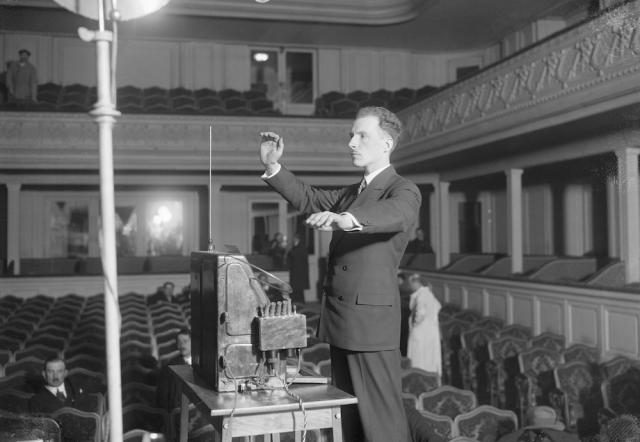 Leon Theremin playing his own instrument 