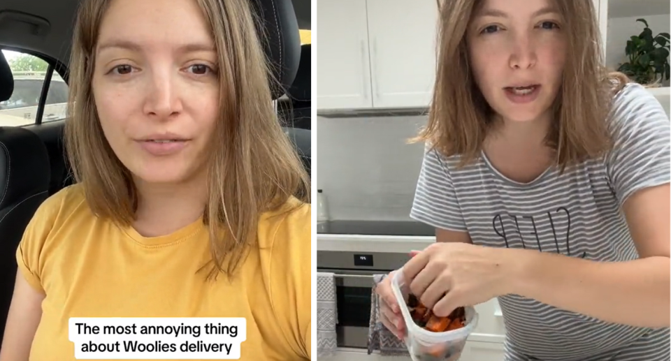 Eliza in still from her TikTok videos: speaking to the camera (left) and cooking (right).