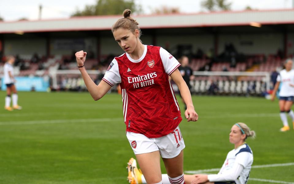 Vivianne Miedema became the first player to reach the 50-goal mark in the WSL as the Dutch star scored a hat-trick against Spurs  - GETTY IMAGES