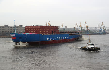 A view shows the nuclear-powered icebreaker "Ural" during the float out ceremony at the Baltic Shipyard in St. Petersburg, Russia May 25, 2019. REUTERS/Anton Vaganov