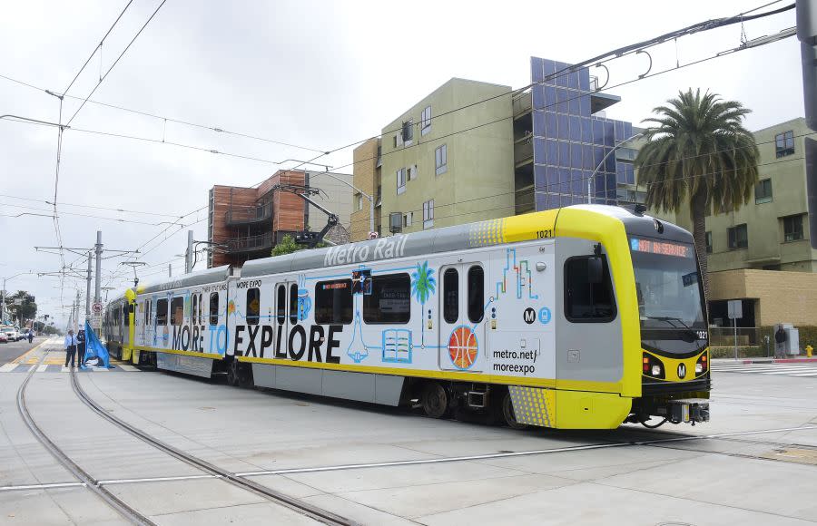 A Metro train passes between Culver City and Santa Monica station on May 20, 2016. (Getty Images)
