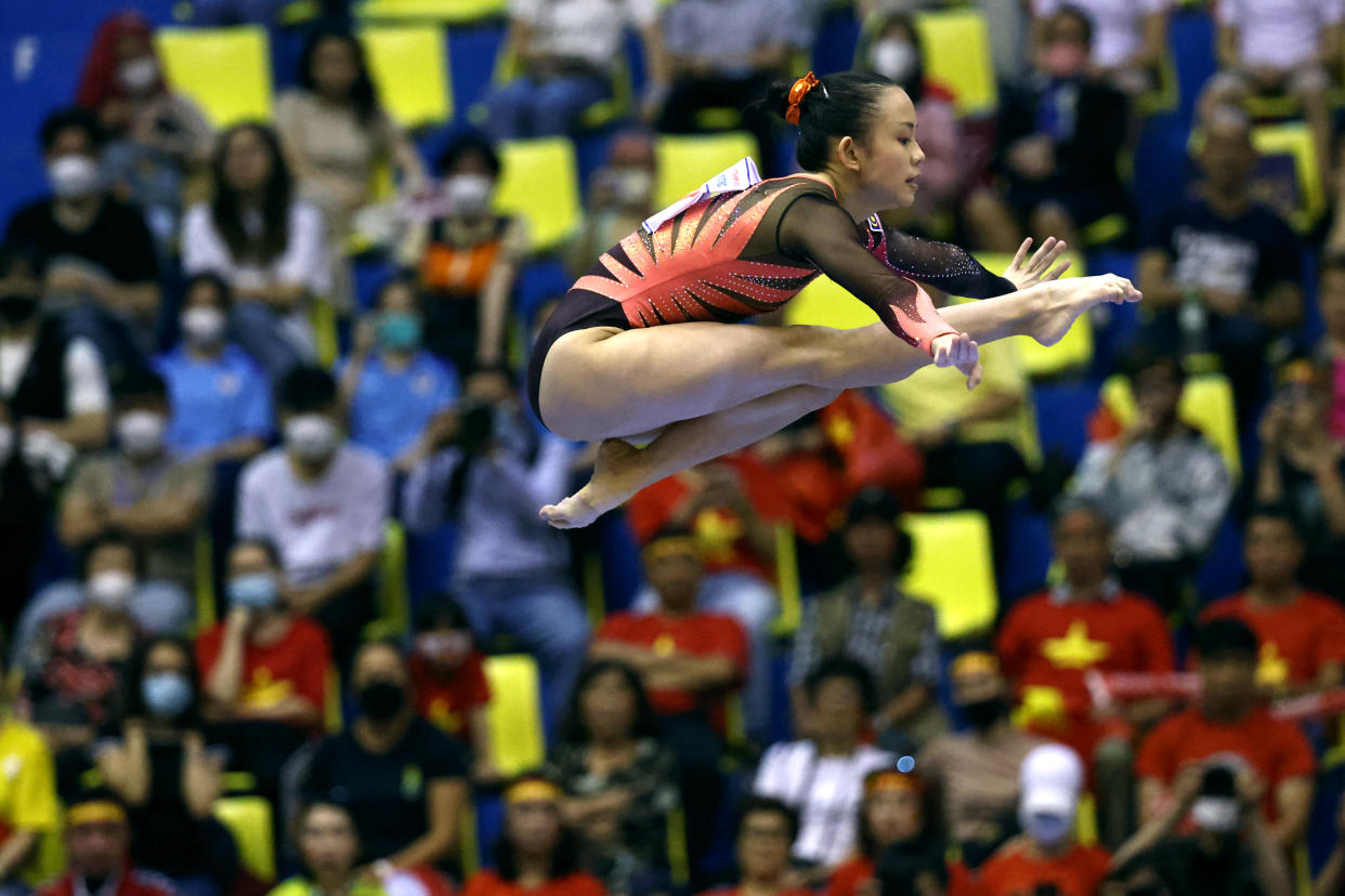 Malaysia gymnast Rachel Yeoh in action during the women's balance beam final at the Hanoi SEA Games. 