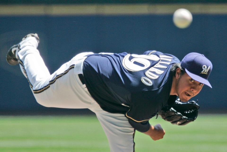 Milwaukee Brewers' Yovani Gallardo pitched 7 strong innings against the Kansas City Royals at Miller Park Sunday, June 24, 2007.