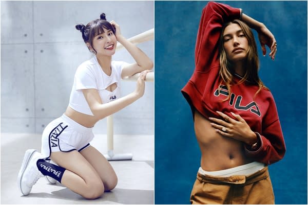 FILA 全球品牌代言人Hailey Bieber (右)和峮峮。合成照片