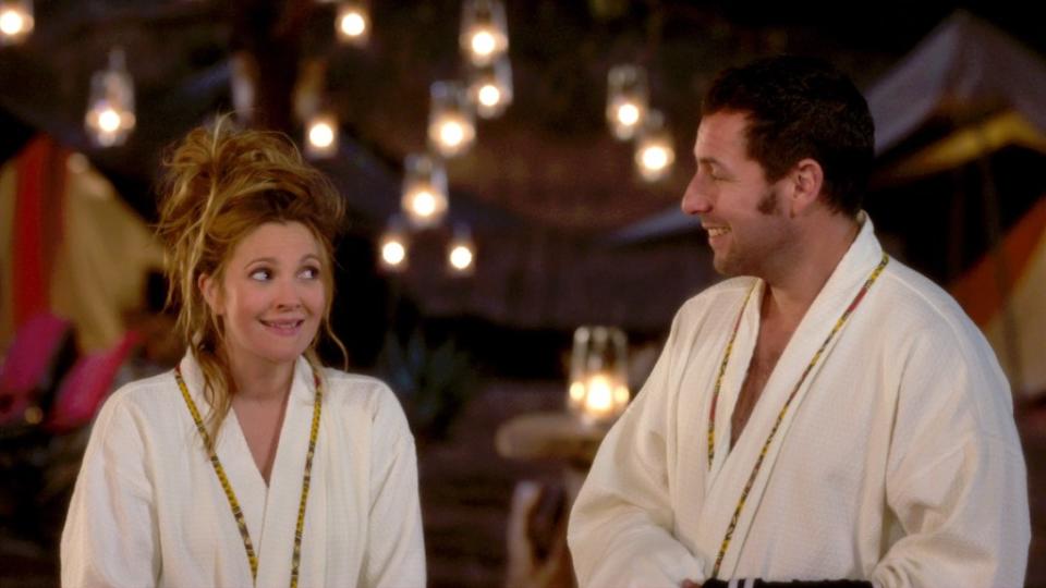 Drew Barrymore and Adam Sandler on the big screen in “Blended” (2014). ©Warner Bros/Courtesy Everett Collection