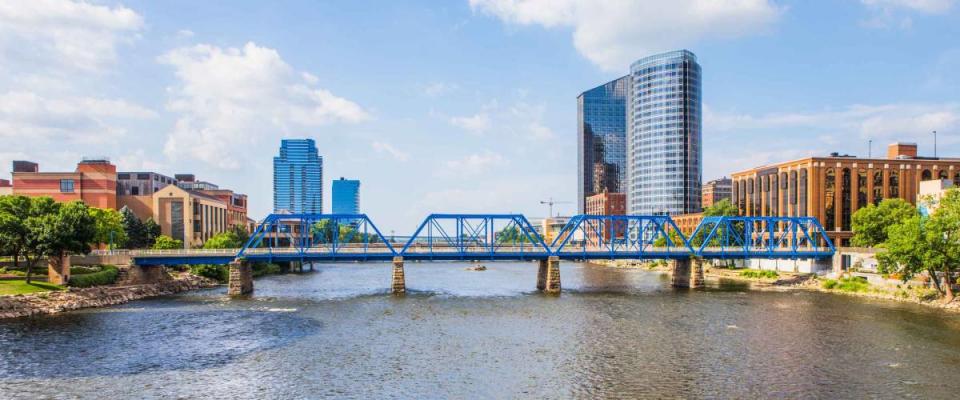 Downtown Grand Rapids Michigan view from the Grand River