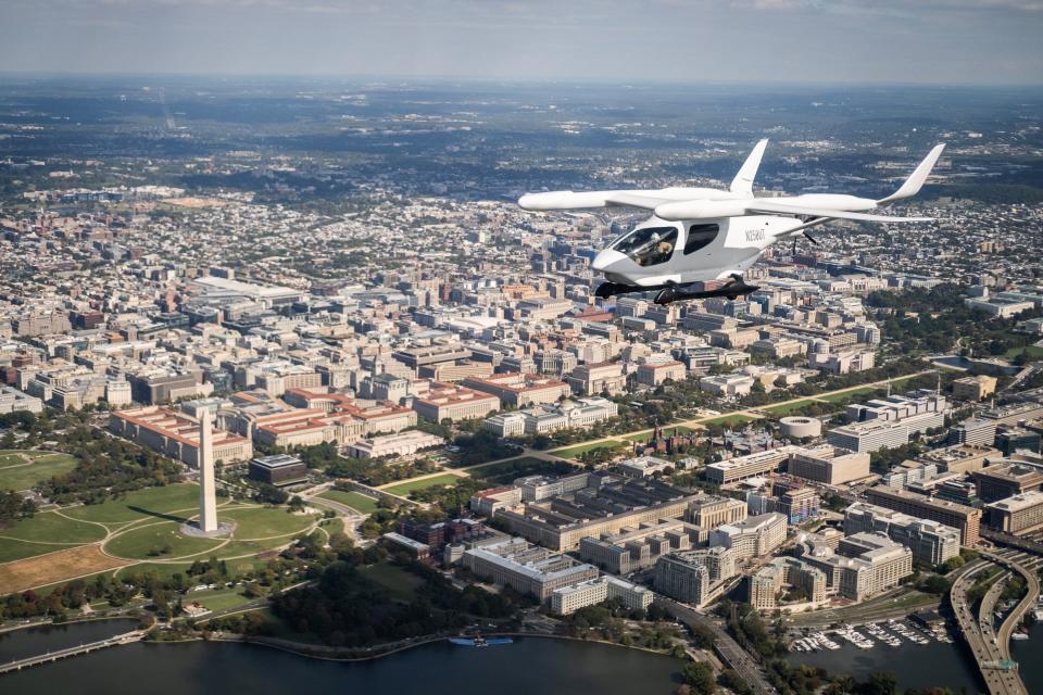 Beta Technologies' Alia electric aircraft flies over Washington, D.C.