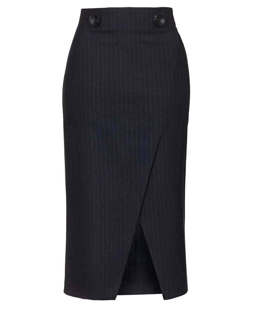 Topshop Pinstripe Wrap Midi Skirt