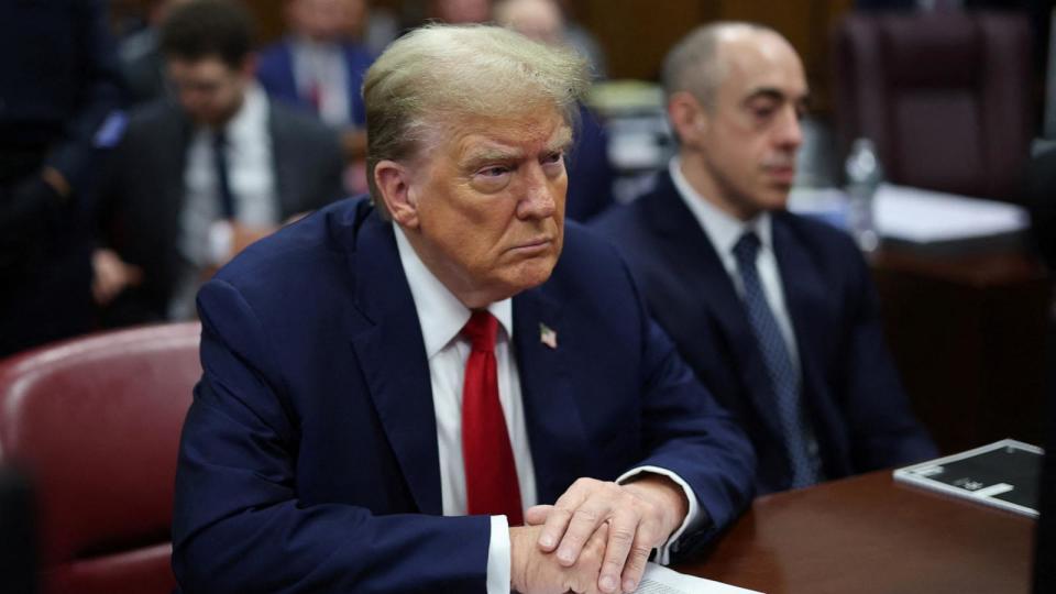 PHOTO: Former President Donald Trump appears at Manhattan Supreme Court during his trial on May 16 2024.  (Mike Segar/Pool/Reuters)