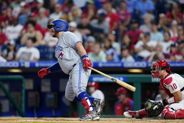 TORONTO, ON - SEPTEMBER 11: Toronto Blue Jays Catcher Alejandro Kirk (30)  throws the ball during the MLB baseball regular season game between the  Texas Rangers and the Toronto Blue Jays on