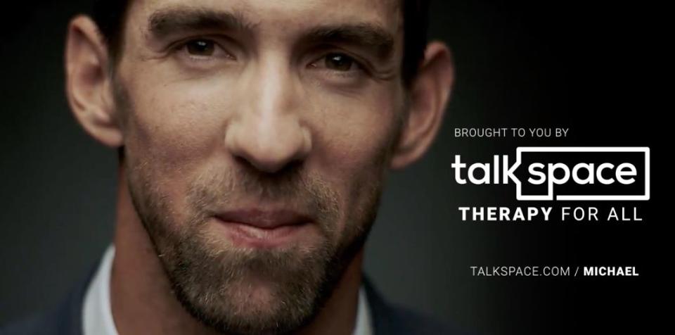 Olympic swimmer Michael Phelps appears an ad for the online and mobile therapy company Talkspace. (Photo: Talkspace)