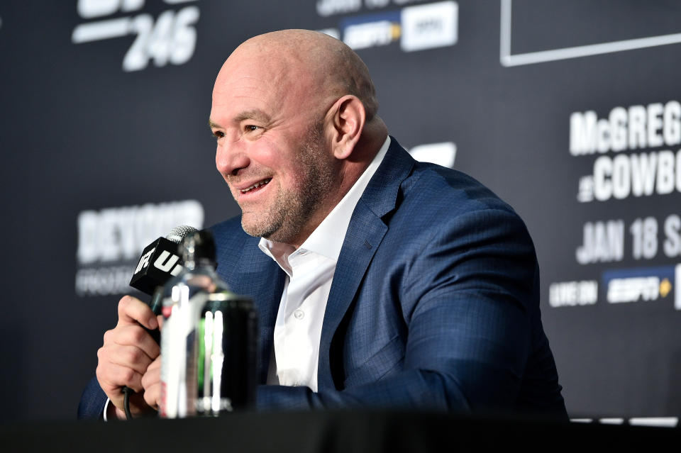 UFC President Dana White speaks to the media following the UFC 246 event at T-Mobile Arena on January 18, 2020 in Las Vegas, Nevada. (Photo by Chris Unger/Zuffa LLC via Getty Images)