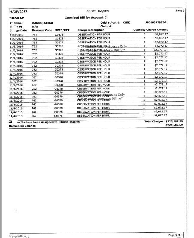 Seiko Bando's $225,000 itemized bill from Christ Hospital that she has spent seven years fighting.